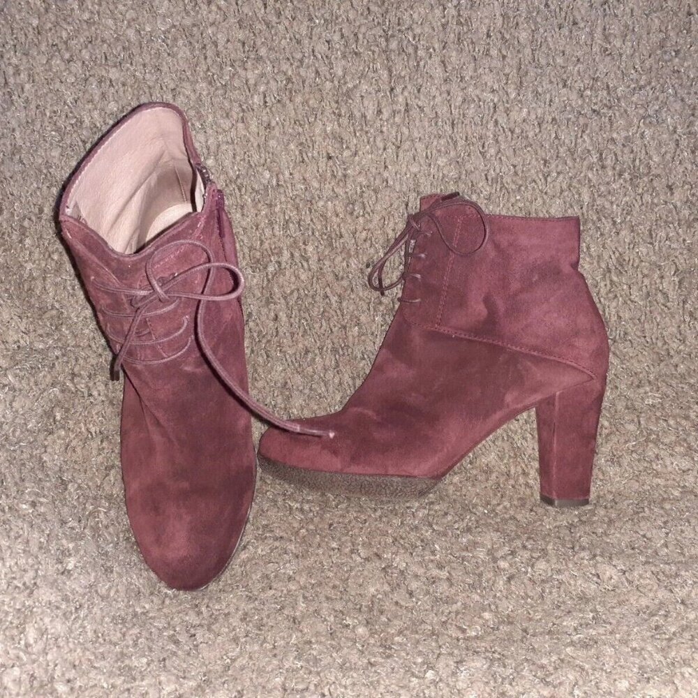 GADEA-Plum Suede Lace-Up/Side Zip-Ankle Booties-Block Heel-Sz 37-Near Mint